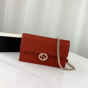 GUCCI INTERLOCKING LEATHER CHAIN WALLET BAG<br>구찌 인터로킹 레더 체인 지갑 백<br>[20x12cm 이태리가죽]