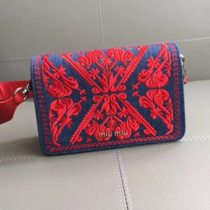 MIUMIU EMBROIDERED SHOULDER BAG<br>미우미우 자수 데님 숄더 백<br>[18x12x7cm]