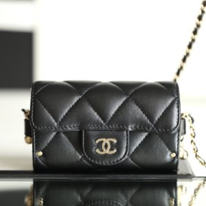 [CHANEL] AP2285 샤넬 블랙 램스킨 골드 주얼 체인 카드 홀더