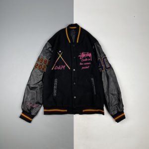 [Stussy] DSM IST 40th Anniversary Jacket Limited Edition Black 8 Leather Sleeve Jacket Embroidered Baseball Jacket Jacket Heavy Co-branded Limited Baseball Clothes Vibe Wind Mandatory Armband Embroidered Jacket