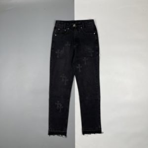 [Chrome Hearts] 22Fw black veneer cross jeans-light blue 헤비 듀티 워싱 데미지 크로스 베니어 데님